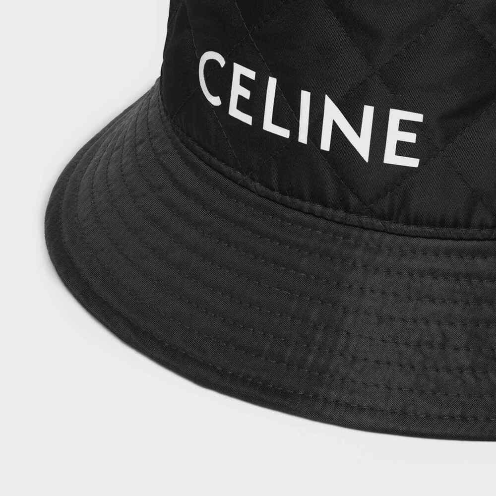 Celine Paris Black Quilted White Logo Nylon Twill Orange Sun Bucket Hat XS - Picture 5 of 12